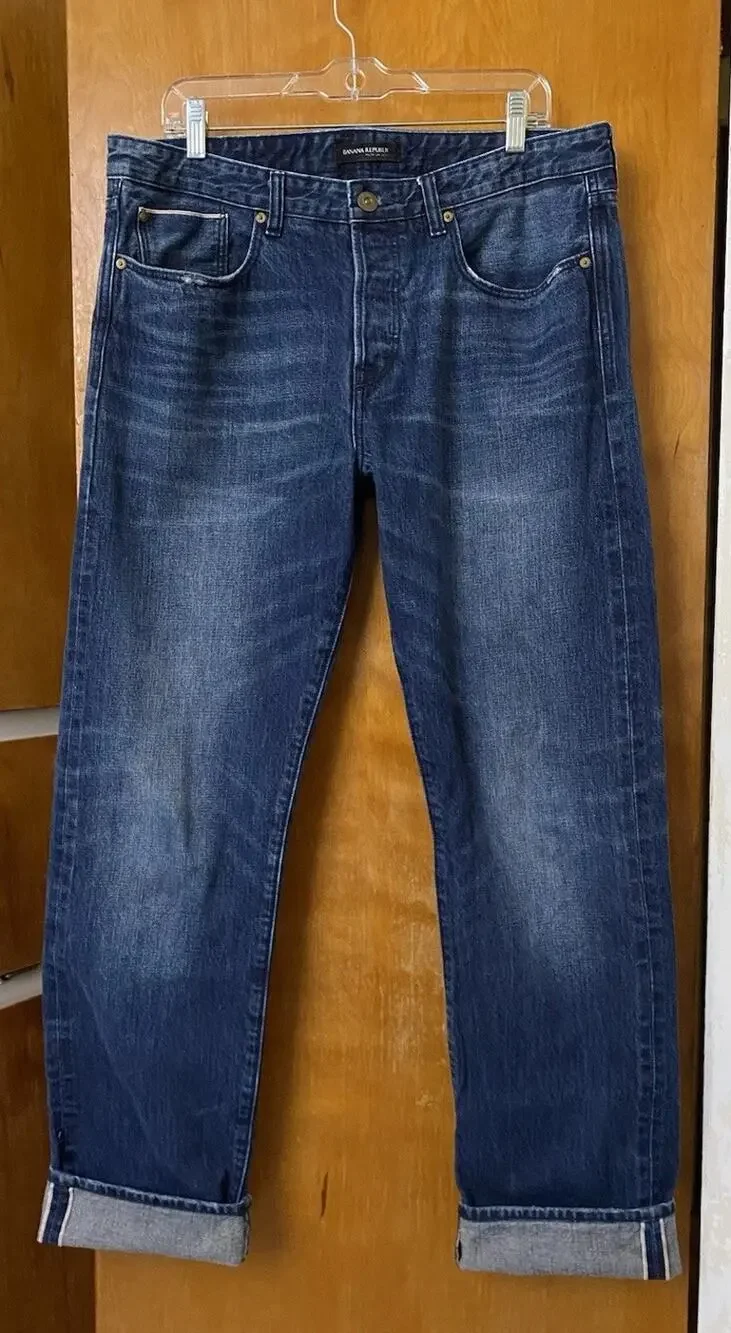 Banana Republic Slim Fit Selvedge Jeans Indigo Dark Wash Denim Mens Sz 36 X 34